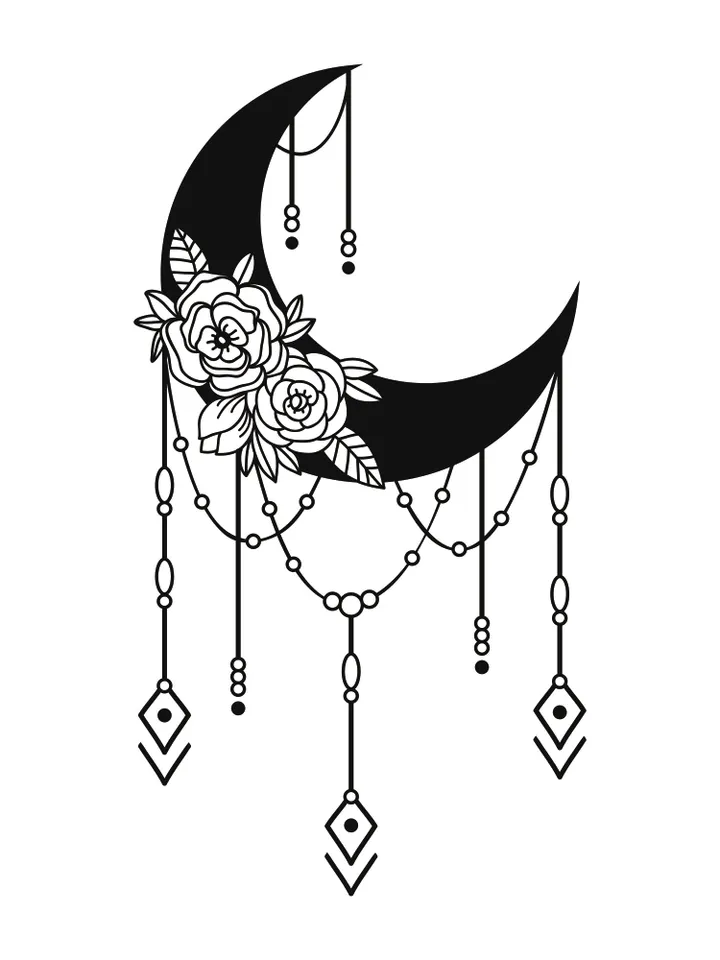 Flower moon svg, Moon Silhouette, Crescent moon svg, Celestial svg, Floral moon phase svg, Dreamcatcher svg