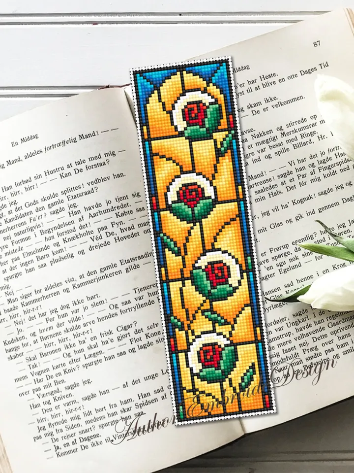Stained glass bookmark cross stitch pattern PDF download Stained glass flower cross stitch chart, Modern bookmark pattern digital PDF #B295