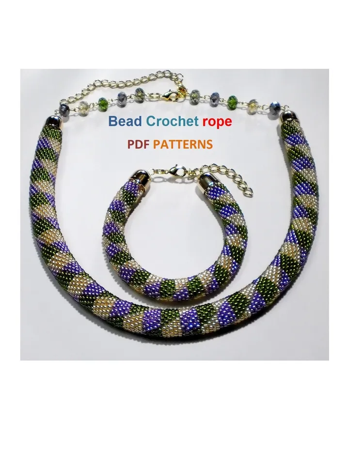 Bead Crochet rope pattern necklace and bracelet "Jujube",DIY,bead crocheting,Instant Download,PDF patterns