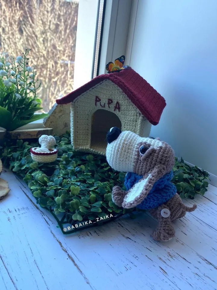 PDF Crochet Pattern Basset Hound Dog with Doghouse, Amigurumi Puppy Toy, Handmade Crochet Animal Gift, Dog Toy for Kids, English Tutorial