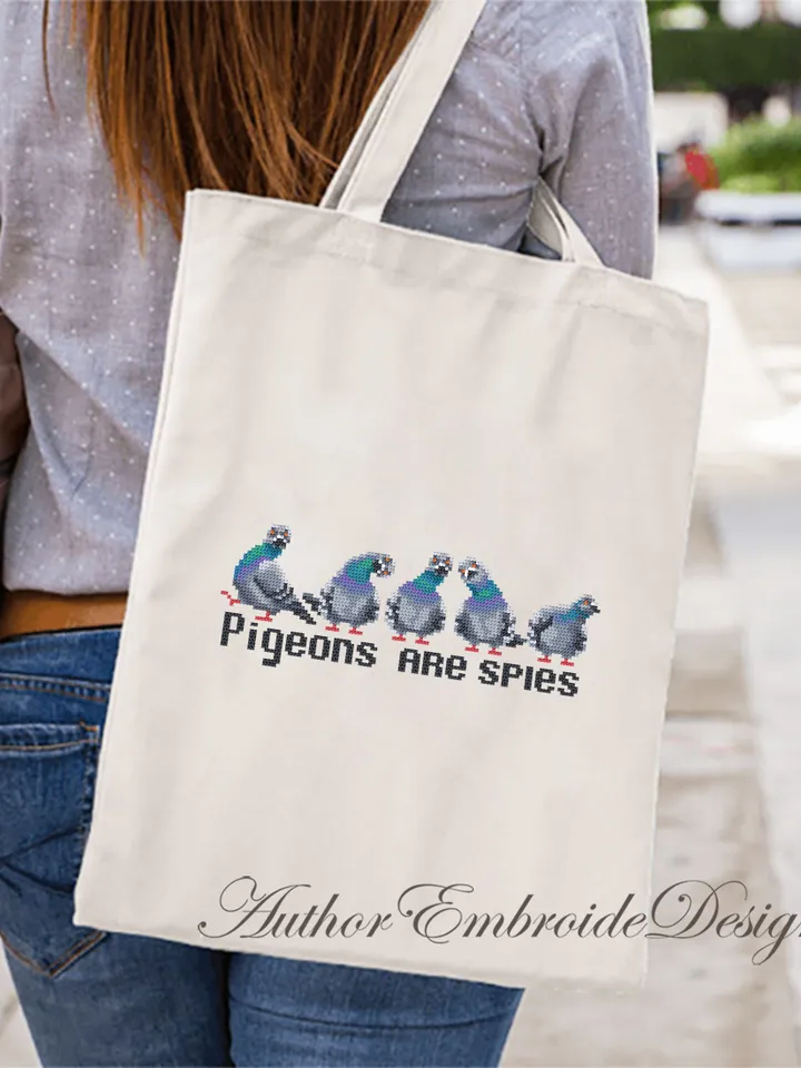 Funny pigeons cross stitch pattern PDF download Cross stitch quote Pigeons are spies, Small modern cross stitch chart, Pigeon gifts #Q61