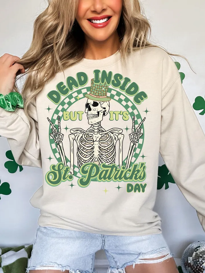 Dead Inside But It's St. Patrick's Day Png, Funny St.Patricks Png, Retro St. Patty Png, Lucky Shirt png, Skeleton Sublimation Trendy Lucky