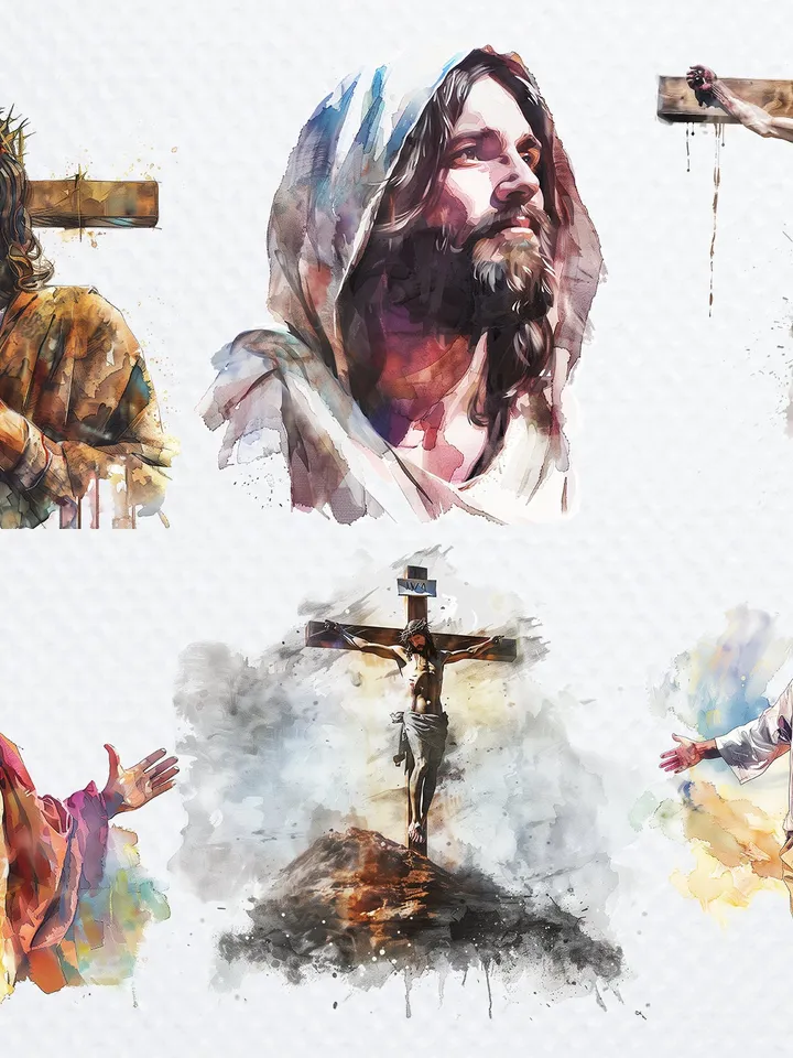 35 Jesus Christ Clipart, Faith Jesus Clipart, Printable Watercolor clipart for sublimation, Digital download, Paper craft, junk journals