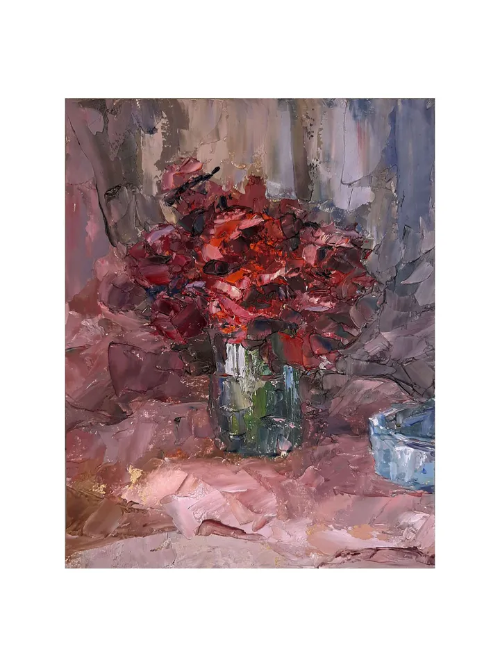 Red Flowers PAINTING 8x6" ORIGINAL Artwork Flower Art Signed by artist Marina Chuchko Impressionist Small Oil Painting