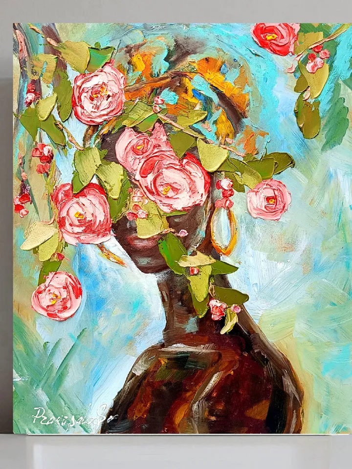 African Queen Painting Woman Original Art African American Oil Painting Portrait Artwork 12 by 10