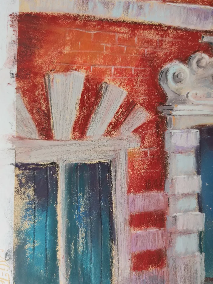 City Street. Original soft pastel drawing.