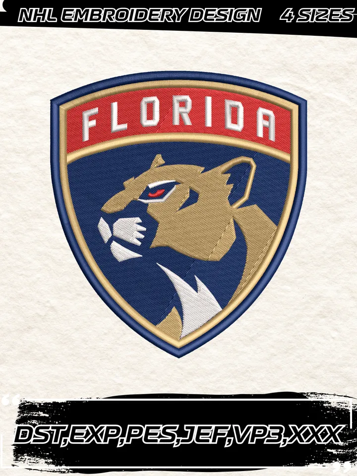 Florida Panthers Logos Embroidery Designs,NHL Logo Embroidery Files, Machine Embroidery Design File, 4 Sizes,Digital Download