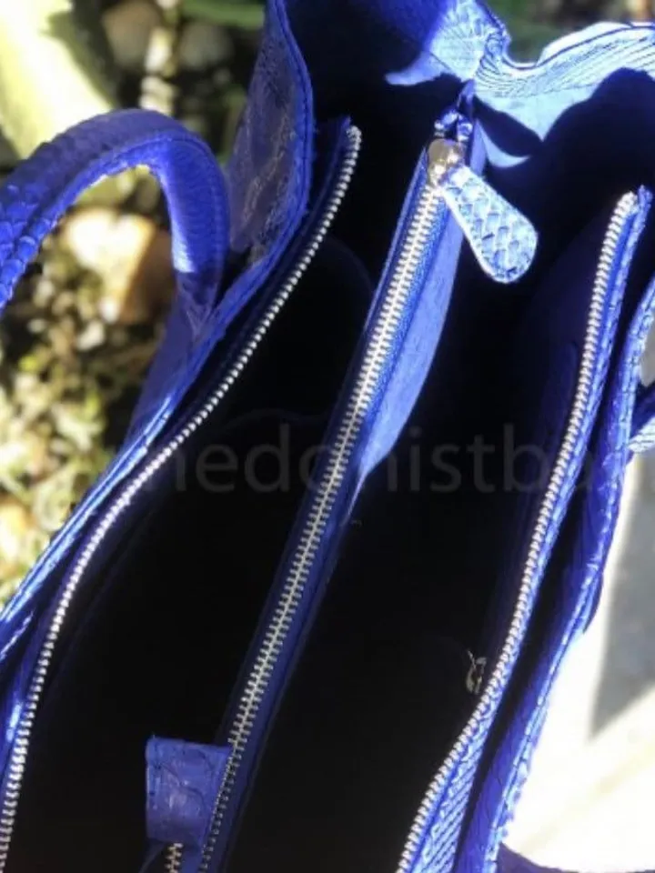 Genuine python skin big classy royal blue ultramarine bag / elegant women purse / designer leather bag / exotic leather