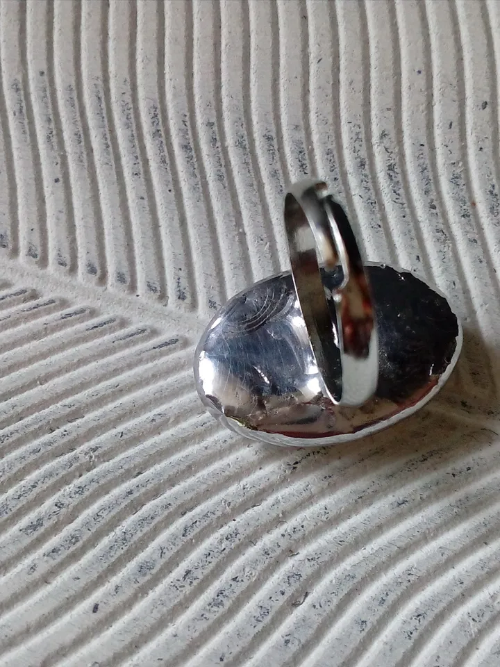 Glass ring, large oval ring, simple stained glass, tin soldered ring, stained glass ring, sparkling ring, shiny ring