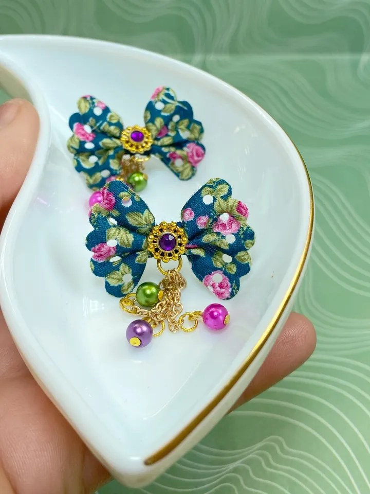 Handmade bow earrings. Bright, summer earrings. Stud earrings.
