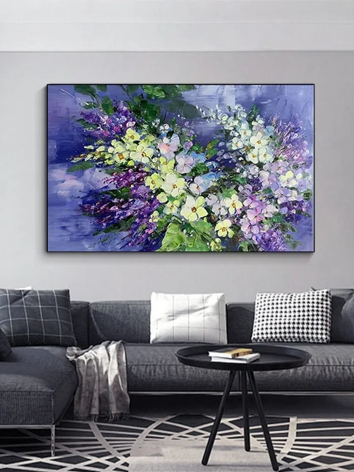 Flower Oil Painting On Canvas Abstract Purple Orchid Flower Painting Floral Wall Art Canvas Living Room Wall Decor Texture Acrylic Painting