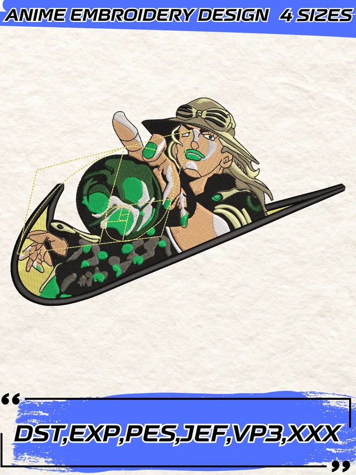 Swoosh Gyro Zeppeli Embroidery Design,JoJo's Bizarre Embroidery Design,Machine Embroidery Design File,4 Sizes, Instant Download