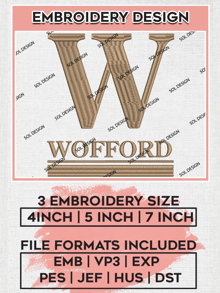 NCAA Wofford Team Word Logo Embroidery Design Files, NCAA Wofford Terriers Machine Embroidery, NCAA Teams, 3 sizes, NCAA Machine embroidery designs, Digital Download