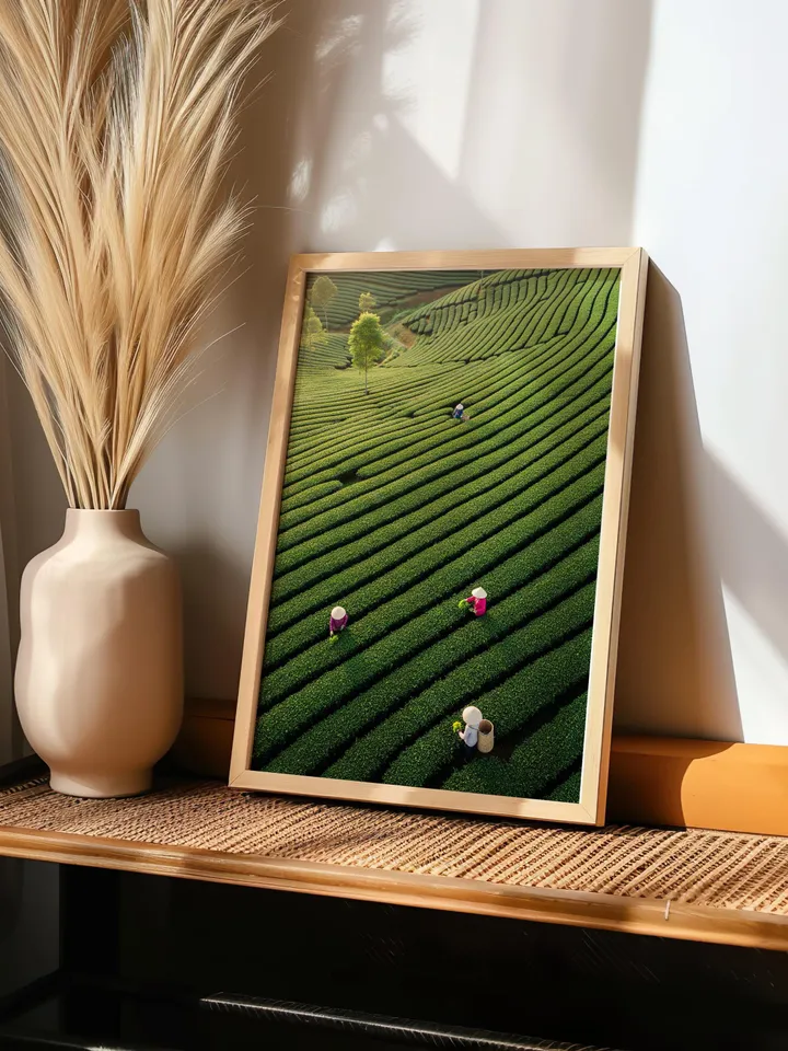 Vietnam Landscape Print | Asian Nature Wall Decor | Minimalist Green Poster | Asian Landscape Print | Vietnam Tea Garden Poster | Digital