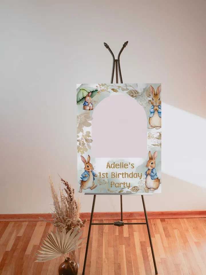 Editable Photoframe Photoprop Board template for 1st Baby Birthday party in Peter Rabbit style instant download and unlimited access pr888
