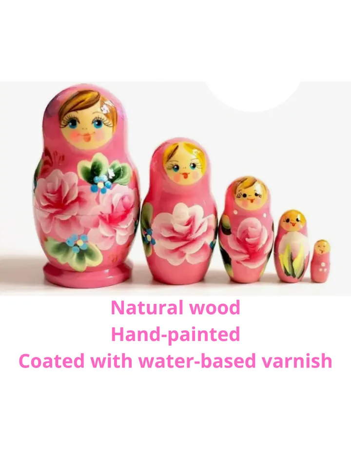 Matryoshka wooden 4,3” souvenir. Set of 5 dolls in 1.
