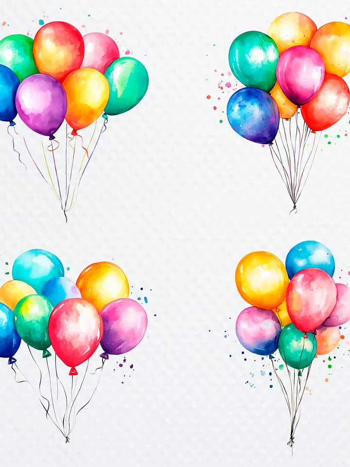 10 Party Balloons Bundle, Coloured Balloons Printable Watercolor PNG Clipart for sublimation, High Quality, Digital download, Paper crafts