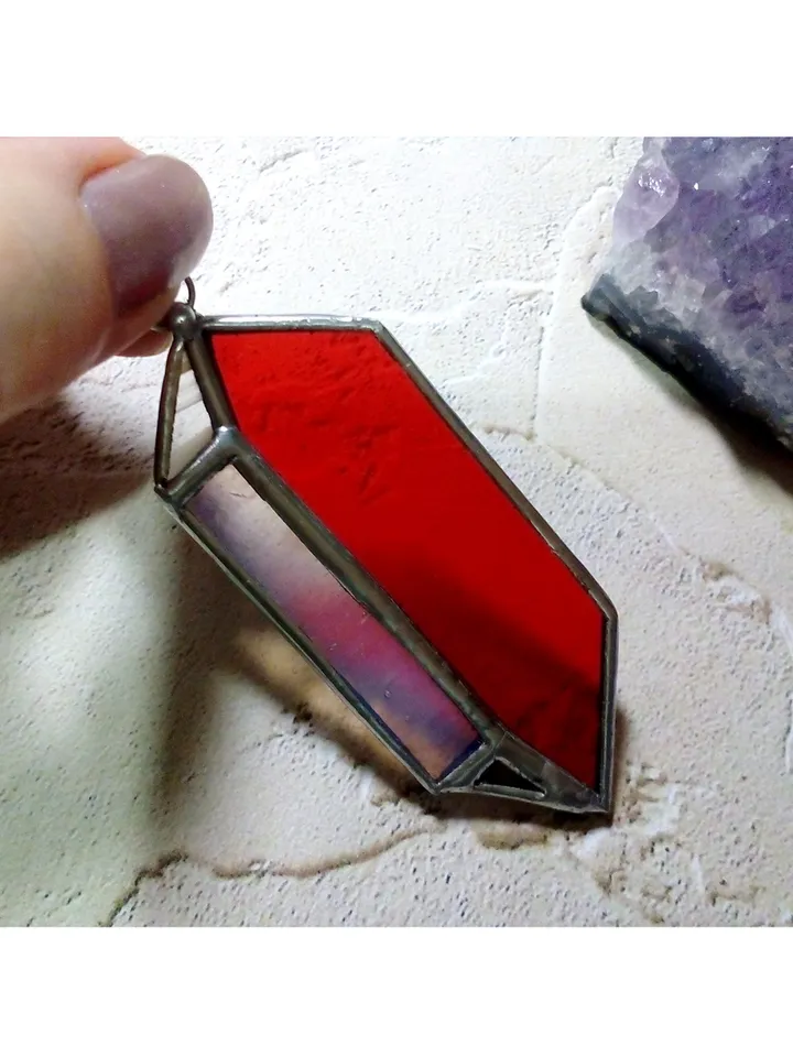 Glass crystal, semi precious stone imitation, simple stained glass, red stained glass, Minimalist necklace