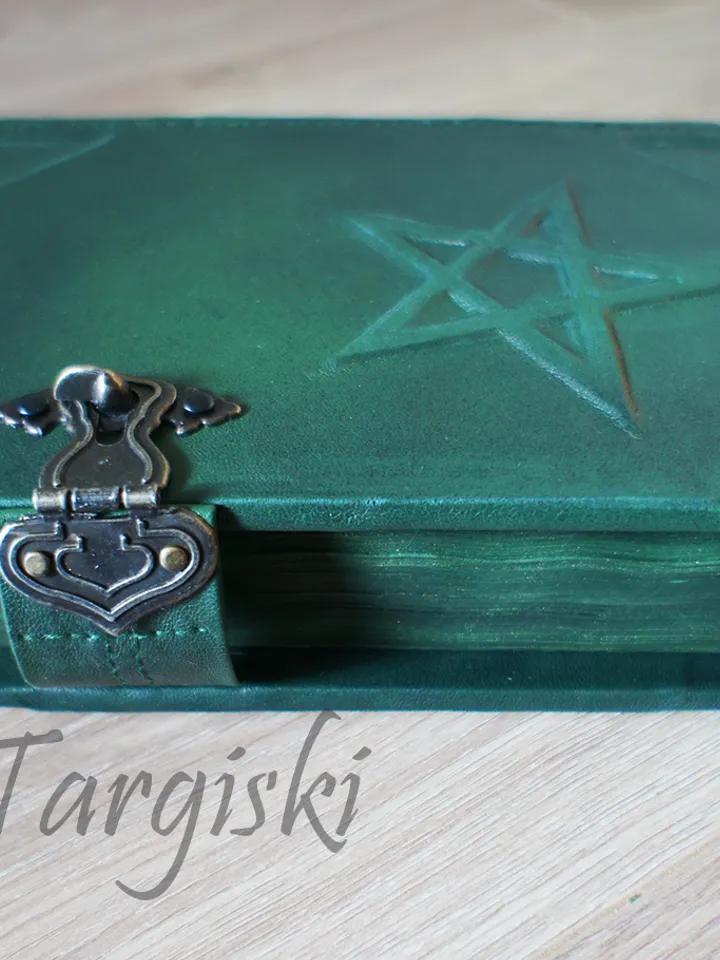 Green grimoire book of shadows journal with a pentagram