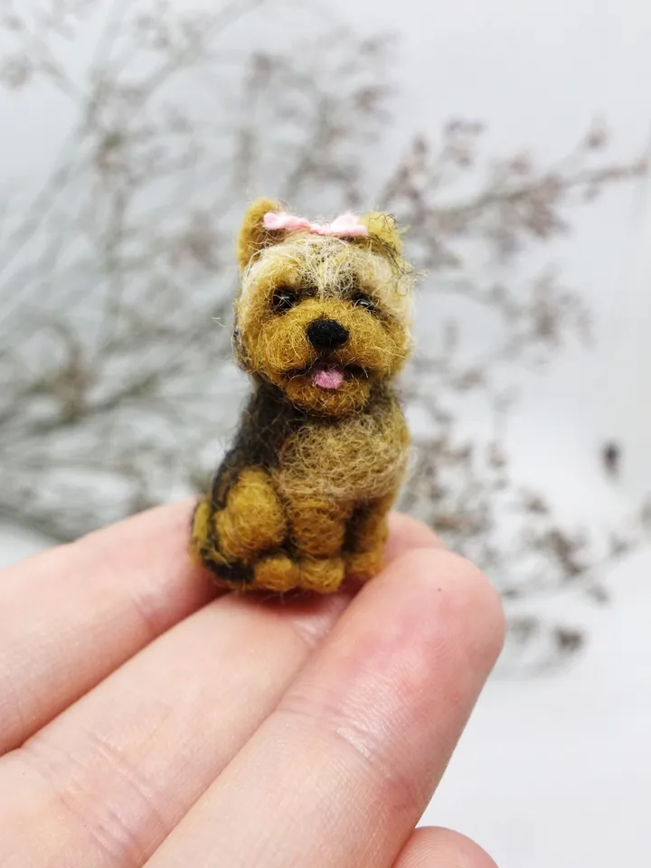 Tiny needle felted Yorkshire terrier, yorkie dog miniature, made to order