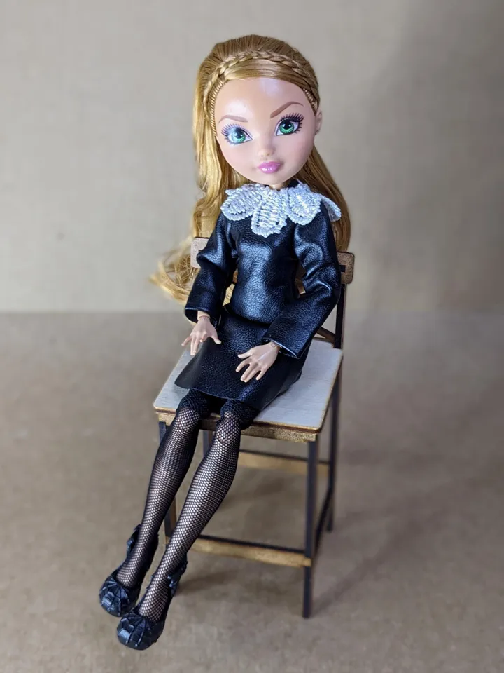 Handmade black leather mini dress for 10.5-inch female dolls (MH, EAH)