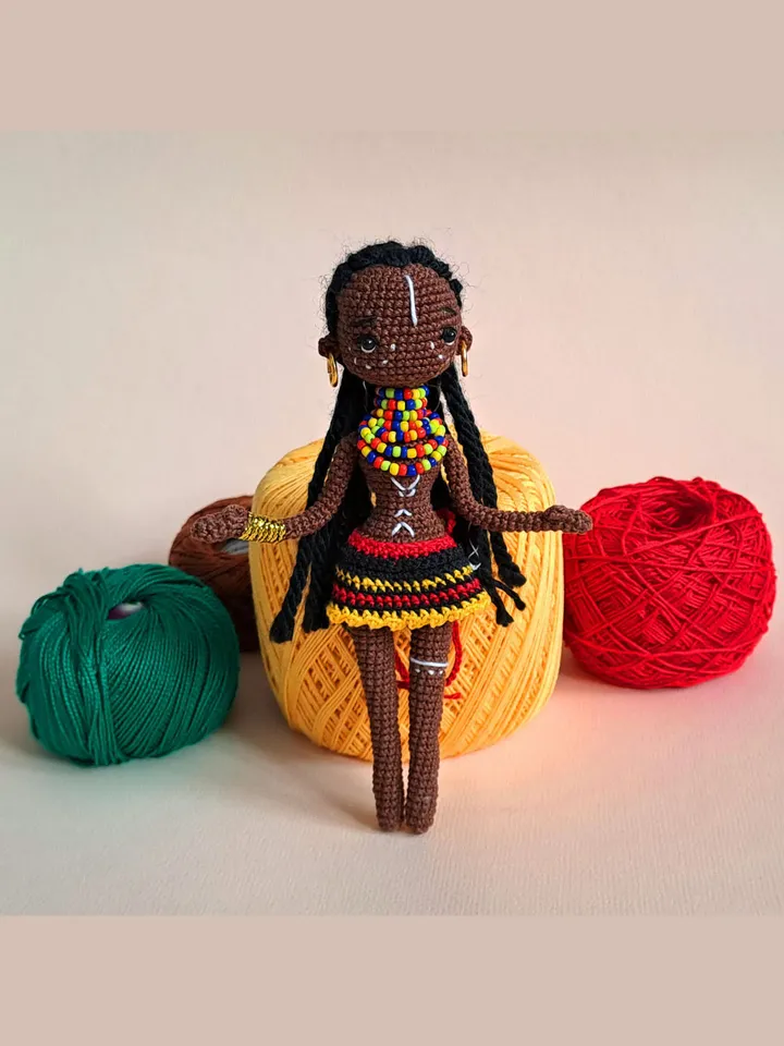 Set of 3 African Dolls, crochet african doll. African decor
