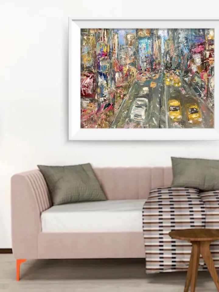 New York original textured oil painting on stretched canvas,cityscape wall art,world capitals original art,Times Square,USA painting.