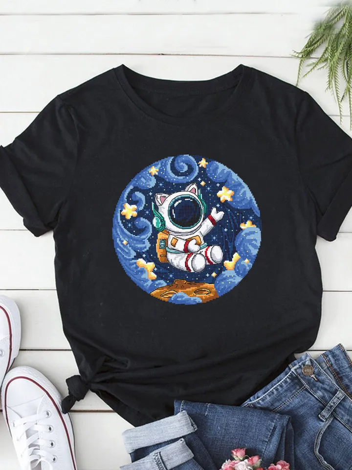 Astronaut cat cross stitch pattern PDF download Funny cat in space cross stitch chart, Space cat embroidery PDF, Outer space, Cat art #K57