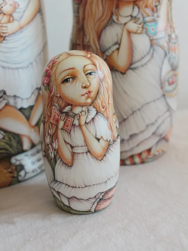Matryoshka "Girls and Angels". Set of 5 dolls. 9inch.