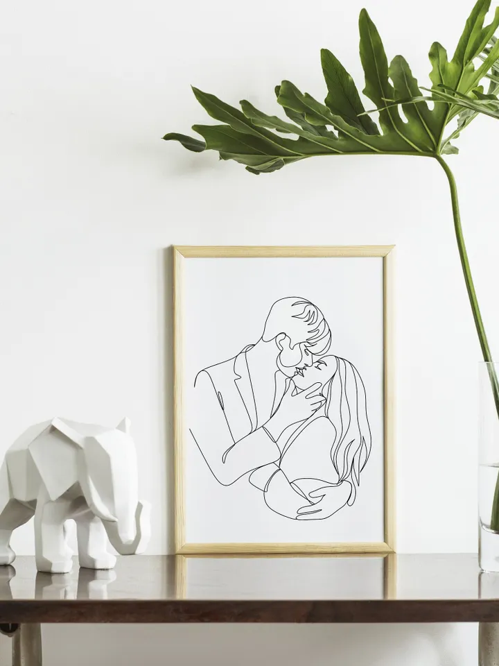 Kissing Couple Wall Art, Kiss Poster, Love Print, Couple Art, Couple In Love, Minimalist Wall Art, Kissing Lips, Couple Line Drawing