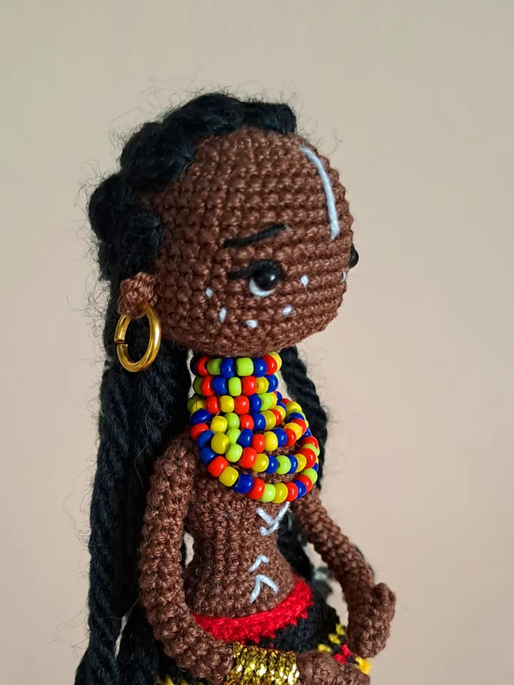 Crochet African doll, Handmade Doll. National African doll. miniature Black crochet doll