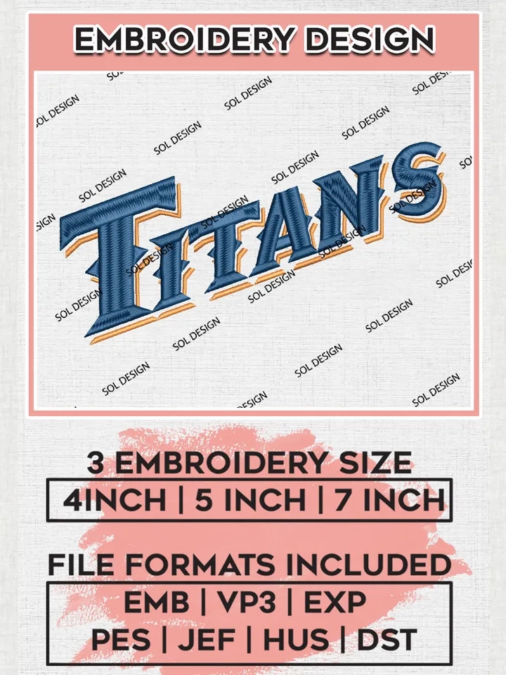 NCAA Titans College Football Team Writing Logo Embroidery Design Files, NCAA Cal State Fullerton Titans Machine Embroidery, NCAA Teams, Game Day, 3 sizes, NCAA Machine embroidery designs, Digital Download