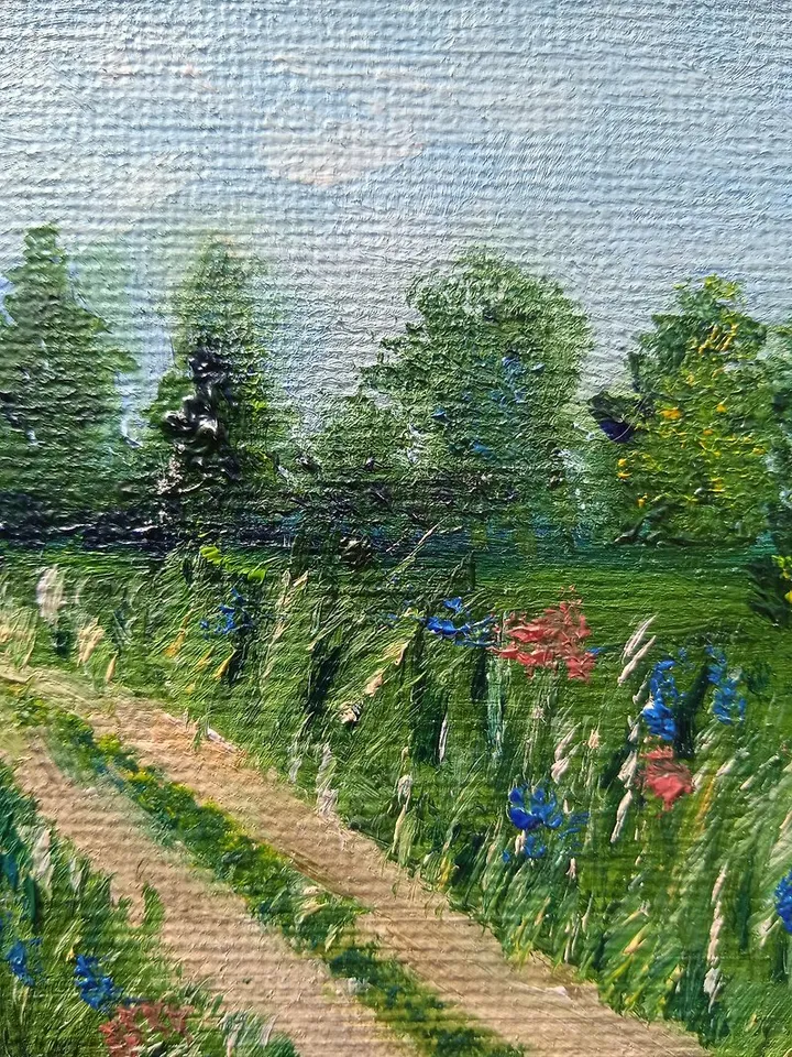 Landscape with Forest Road Miniature Original Oil Painting Dollhouse Painting