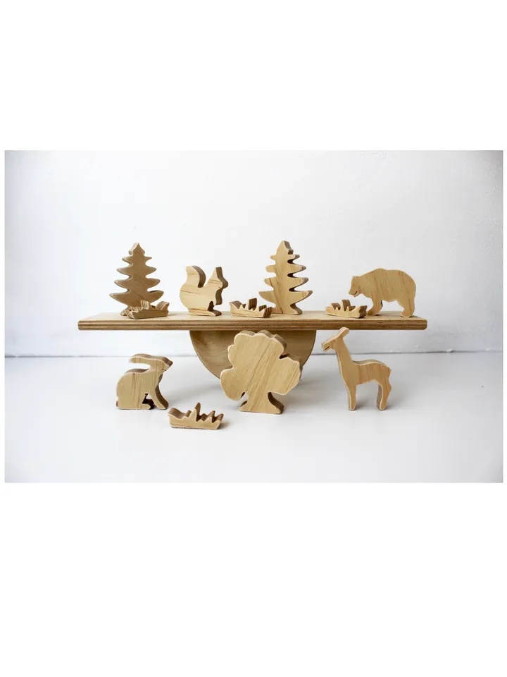 Wooden balance board puzzle - montessori baby toys, balancing animals stacking