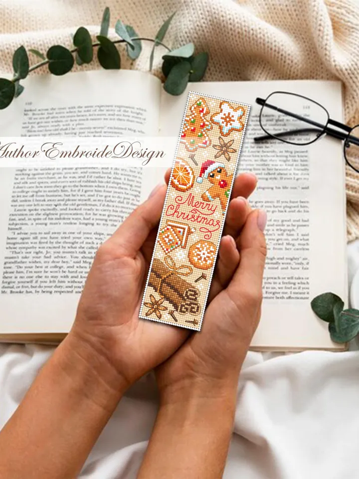 Christmas bookmark cross stitch pattern PDF download Christmas gingerbread cross stitch, Bookmark pattern digital PDF, Christmas spice #N381