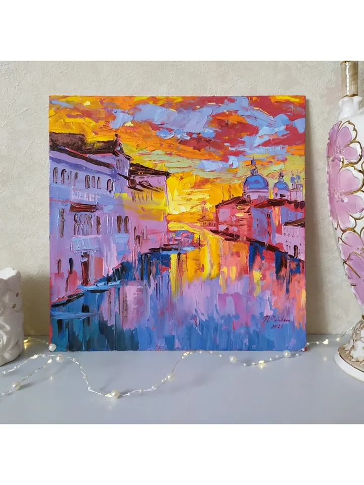 Venice painting Italy Original art Grand Canal wall art Italian artwork square art 12 by 12 by Natalia Plotnikova