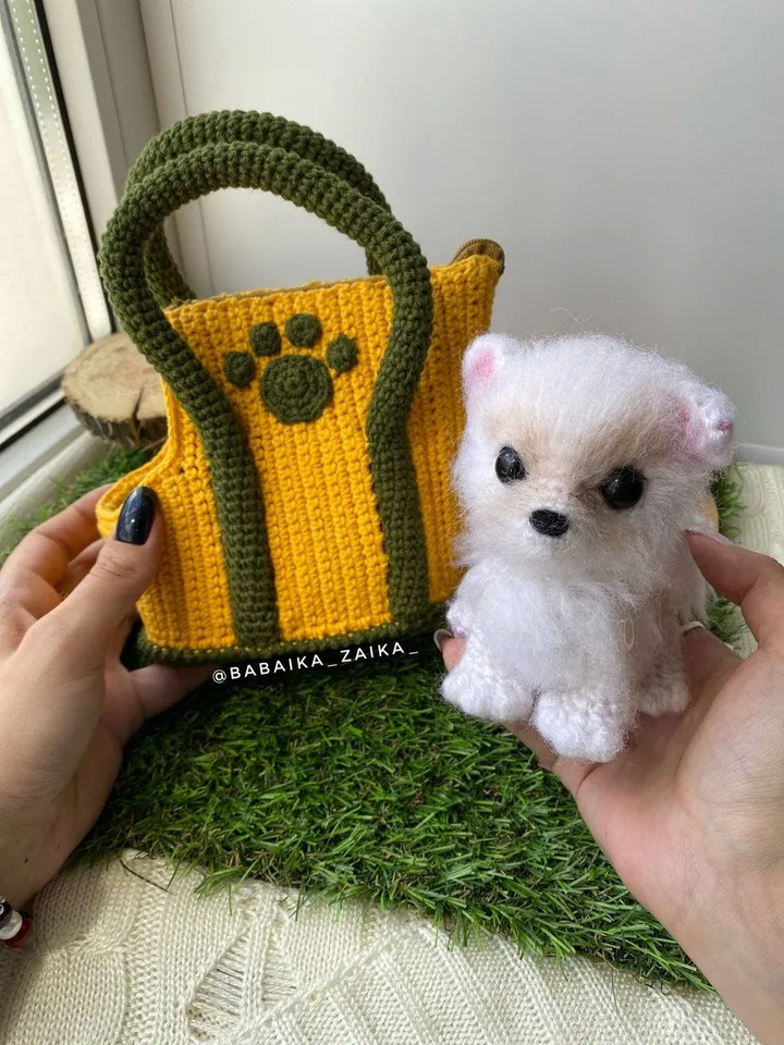 PDF Crochet Spitz Dog Puppy in a bag, Amigurumi Dogs , Pomeranian pattern, Crochet Animal Pattern, Crochet Puppy Pattern, Amigurumi baby toy