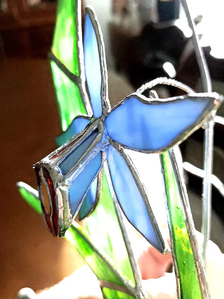 Stained-Glass Orchid Mounted on Wood Oncidium Cattleya Laelia Type Orchid in Bloom Blue Orchid Stained Glass Wall Art for Rare Orchid Lover