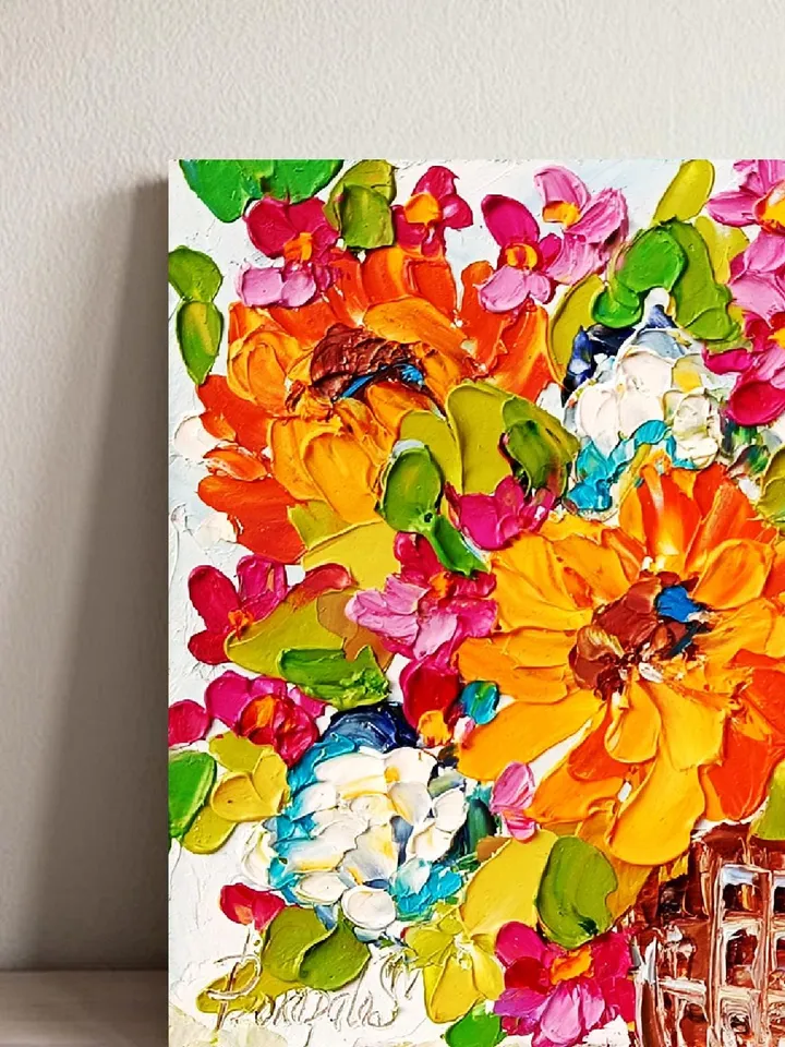 Sunflower Oil Painting Original Art 6x5 Kansas State Flower Impasto Impressionist Small Artwork Vivid Impressionist Art by ArtProkopaloSv