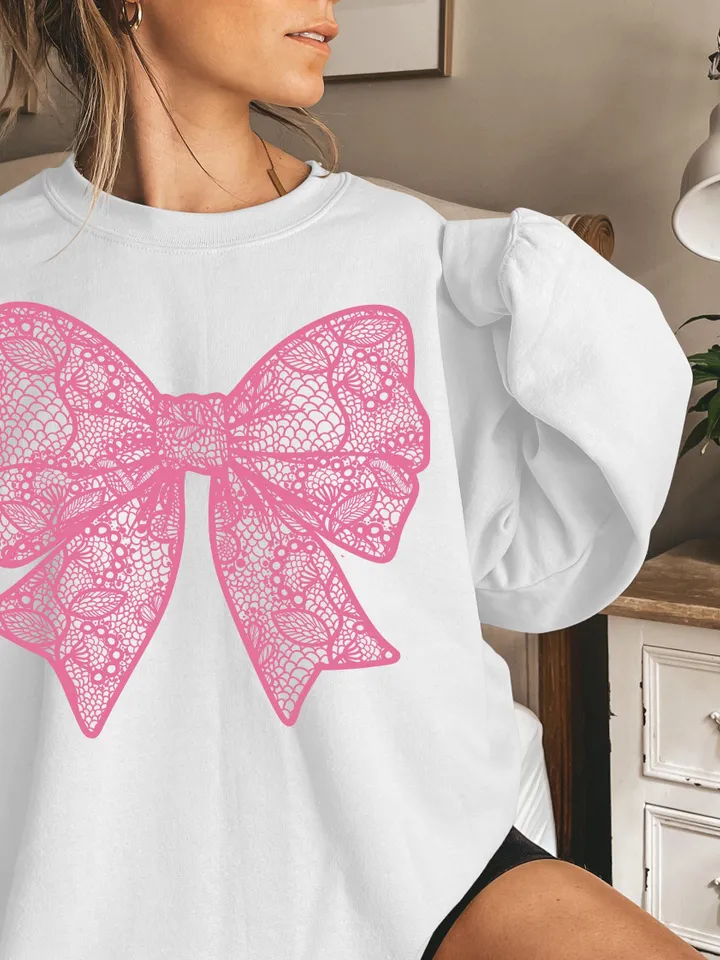Coquette White Lace Bow PNG Coquette Bow Shirt Design Faux Embroidery Girly Valentines Day PNG Easter PNG Spring Png Mothers Day Girly Png