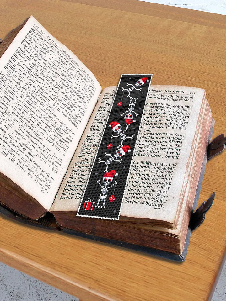 Dancing skeleton cross stitch pattern download PDF, Christmas skeleton embroidery PDF, Gothic bookmark cross stitch, Handmade bookmark #B97