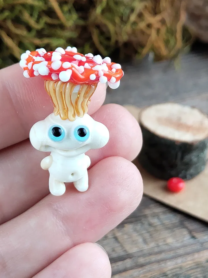 Mushroom ornament glass mushroom miniature , glass toadstools for terrarium decoration mini gardens  or lampwork beads  Mushroom figurine