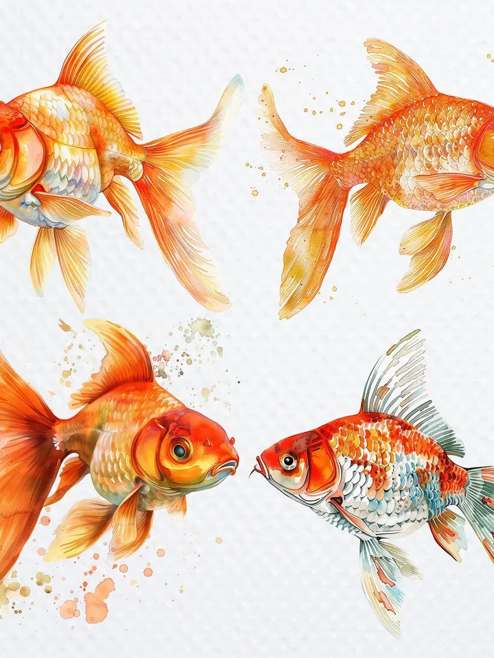 12 Goldfish PNG Clipart Bundle, Golden fish Clipart, Printable Watercolor Sublimation clipart, Digital download, Paper craft, junk journals