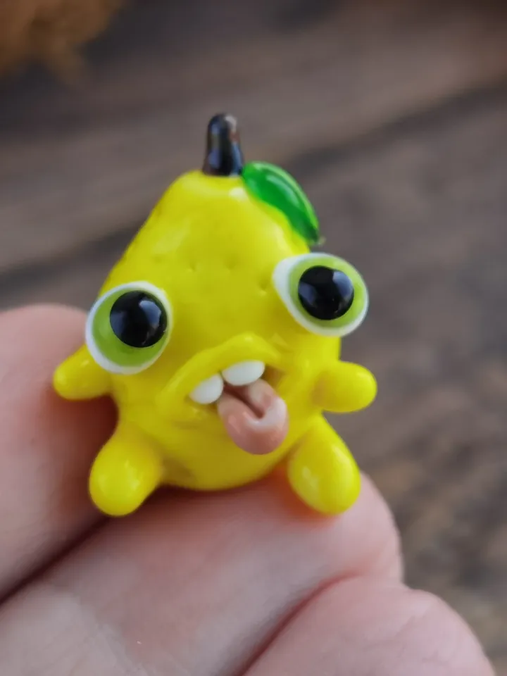 Glass lemon Tiny monster miniature glass monster figurine monster sculpture lemon figurine for terrarium decoration or fairy garden decor