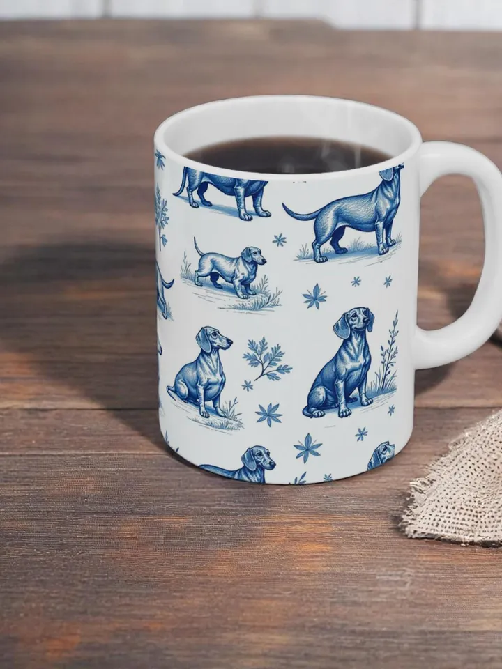 Blue Dachshund Ceramic Mug - Dog Lover Gift, Pet Owner Coffee Cup, Dachshund Decor, Animal Lover's Mug, Personalized Dog Mug, Cute Dog Cup