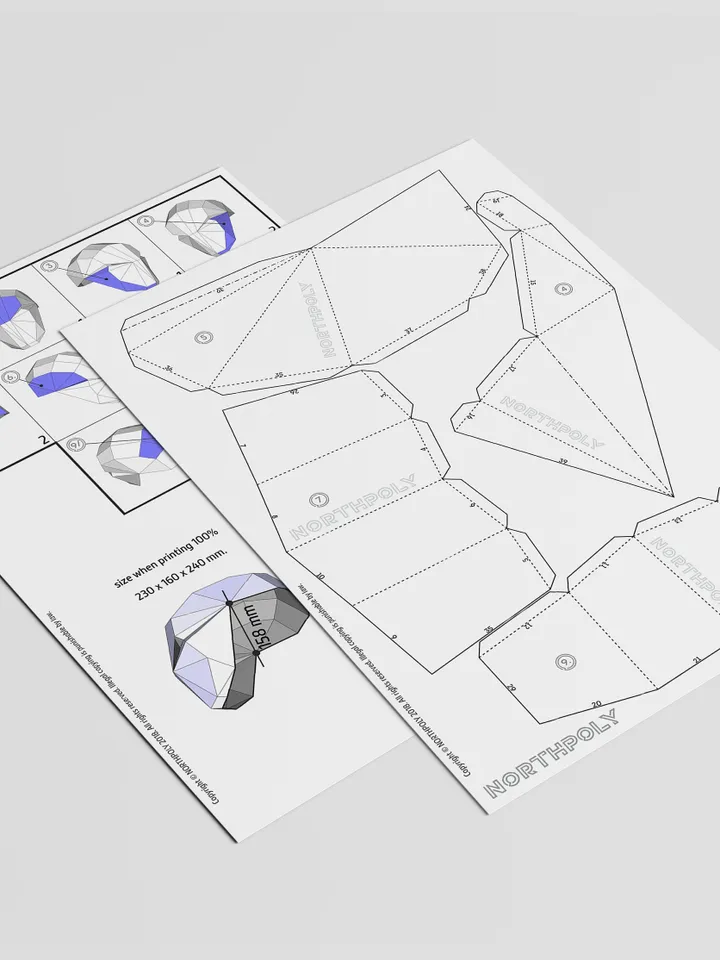 Papercraft Mask of the Future 1, Digital Template, PDF Download, Gurko, 3D Low Poly Animal Mask, DIY Origami, Pepakura, Paper Mask, Costume