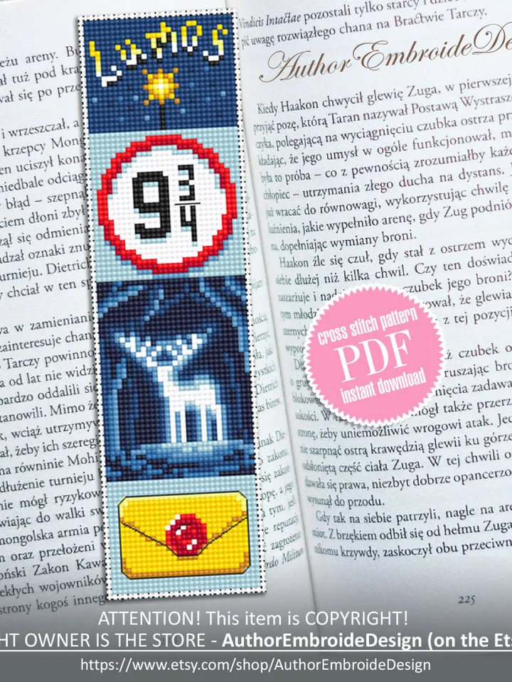 Magic bookmark cross stitch pattern PDF download, Fantasy bookmark pattern digital PDF, Wizarding world cross stitch chart, Fan art #B356