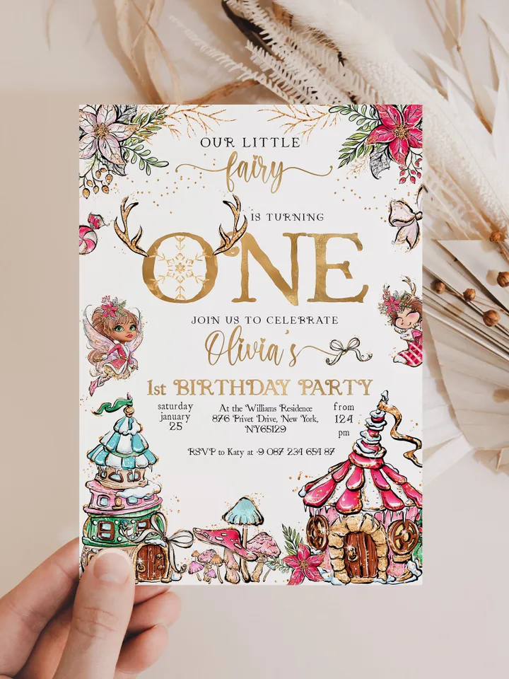 Christmas Pixie Birthday Invitation; Magical Fairy Invitation; Enchanted Fairy Girly Birthday Party Invitation; Christmas Birthday one; CF1