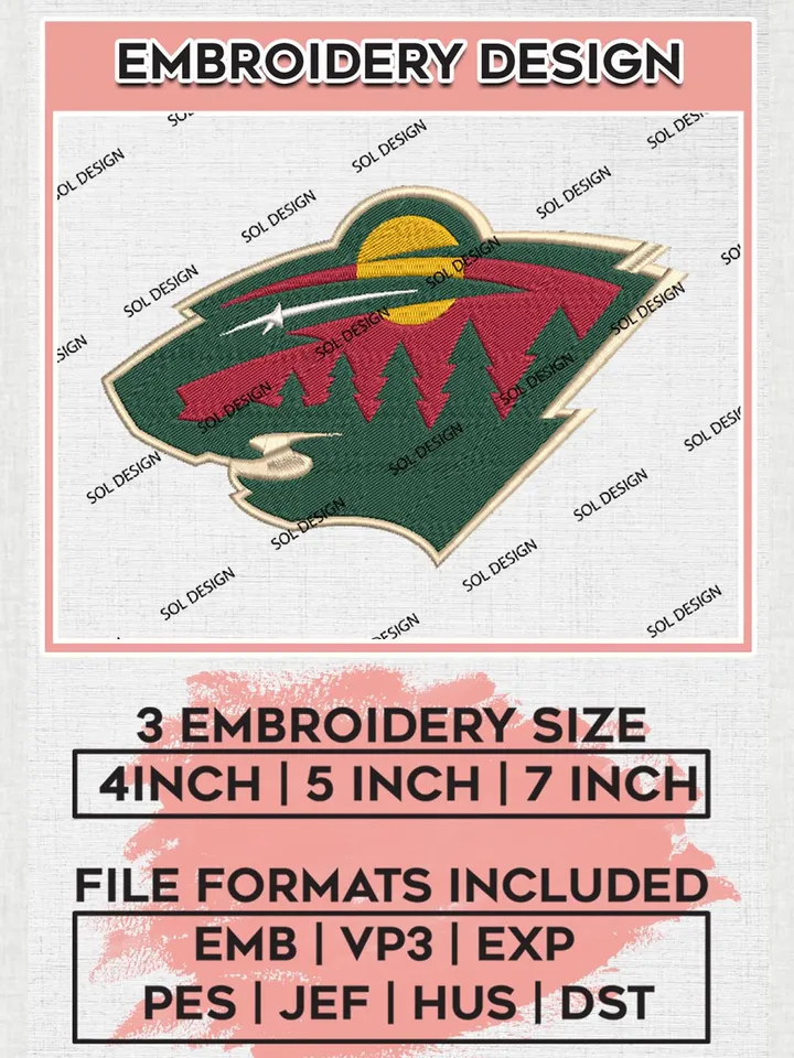 Minnesota Wild Machine Embroidery Files, NHL Minnesota Wild Embroidery Designs, NHL Minnesota Logo, NHL Embroidery Design, Hockey Team, Digital Download