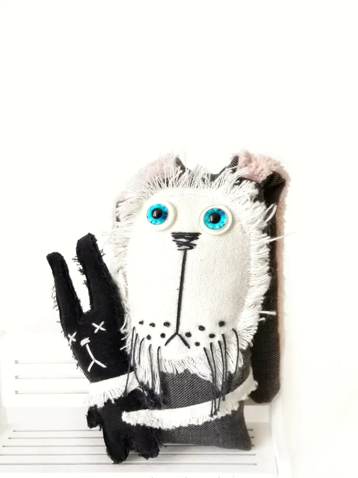 Handmade Funny and Unique Fabric Art Doll Bunnies: One-of-a-Kind Fun Delightful Interior Decor Toys with a Spooky Twist. FREE SHIPPING!